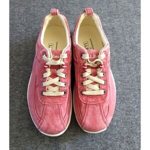 LL Bean Sunwashed Canvas Sneakers Red Women's Size 7 Lace Up Shoes 5330 NWOT NEW